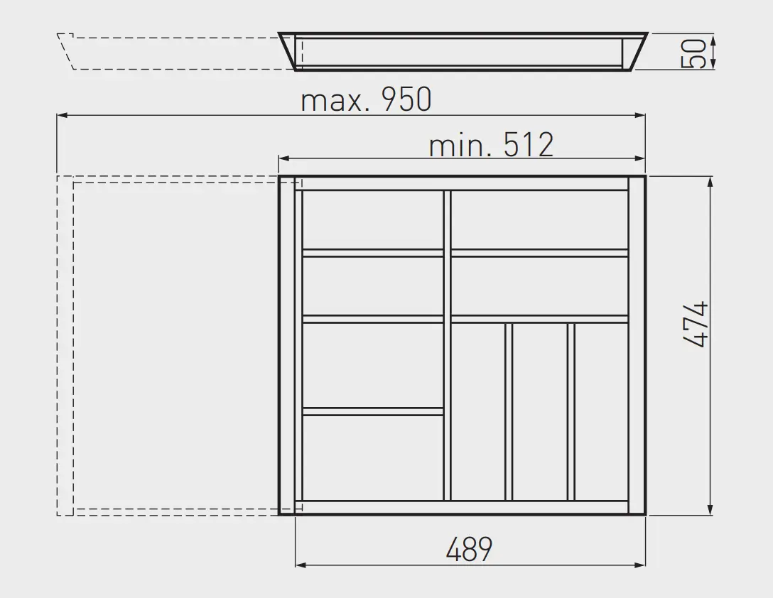 Suport CUSTOMI B reglabil pentru sertare, din lemn pentru MODERN BOX/ AXIS , l=500mm [5]