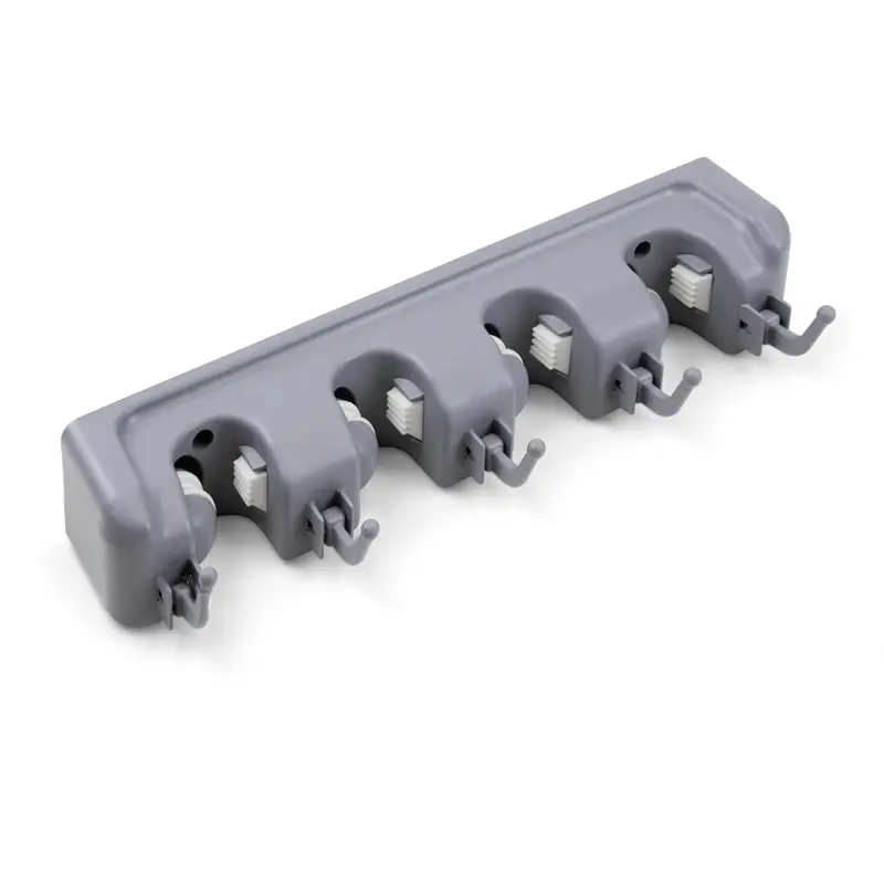 ACCESORII BUCATARIE - Suport matura si mop perete, 4 spatii, 5 carlige, gri