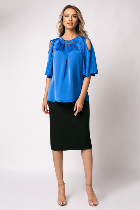 Bluza albastră elegantă accesorizată pe bust [6]