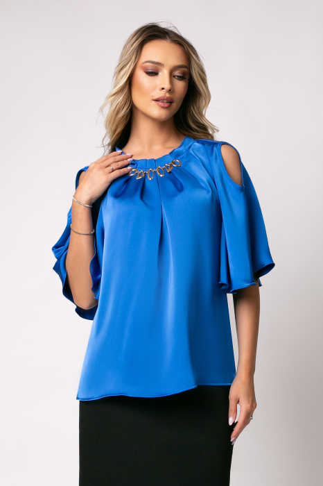 Bluza albastră elegantă accesorizată pe bust [7]