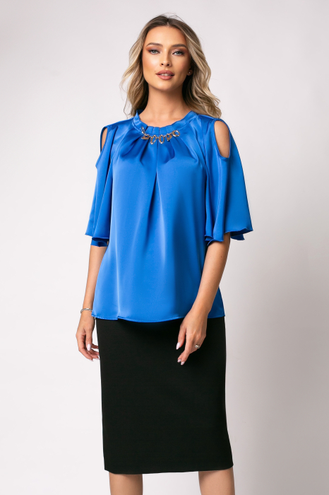 Bluza albastră elegantă accesorizată pe bust [3]