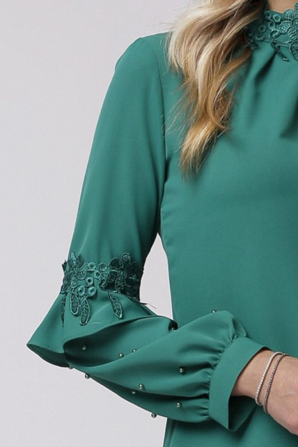 Bluză Anes verde accesorizată cu dantelă [5]