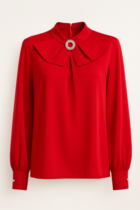 Bluză Boema roșu cu jabou la gât și manșete late [2]