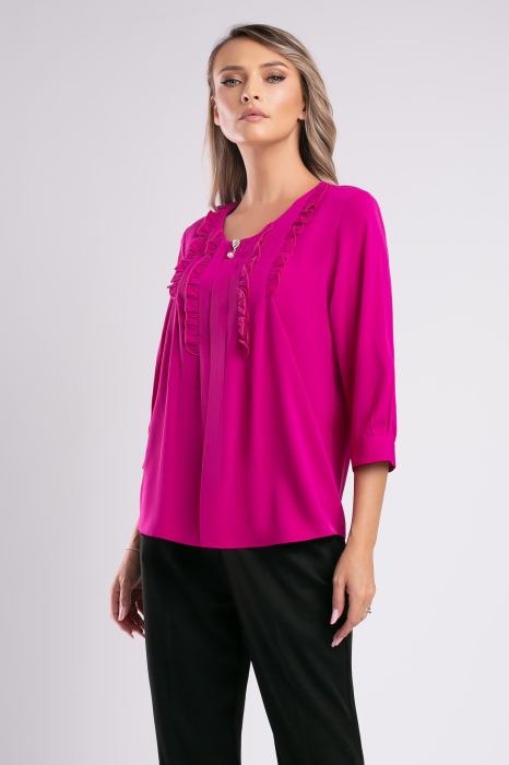 Bluză elegantă fucsia mărime mare cu broșă la gât [2]