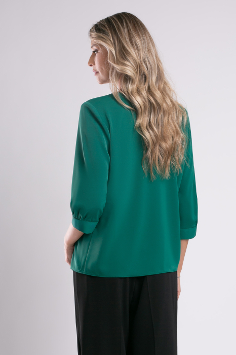 Bluză elegantă verde mărime mare cu broșă la gât [3]