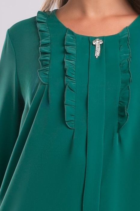 Bluză elegantă verde mărime mare cu broșă la gât [6]