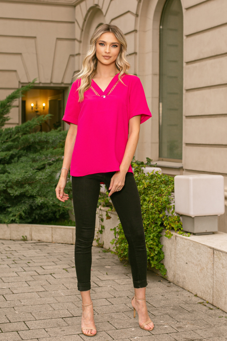 Bluza Isabela fucsia cu decolteu în V și mâneci scurte [3]