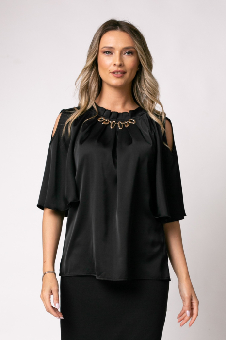 Bluza albastră elegantă accesorizată pe bust [5]