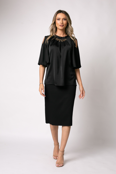 Bluza albastră elegantă accesorizată pe bust [6]