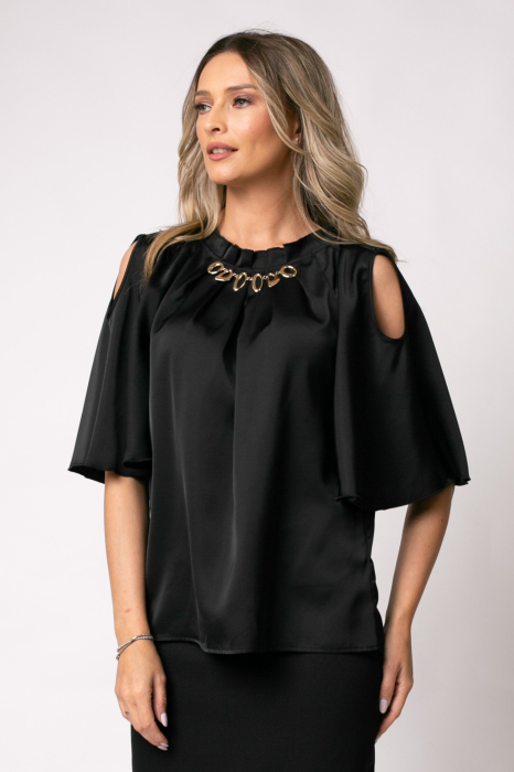 Bluza albastră elegantă accesorizată pe bust [8]