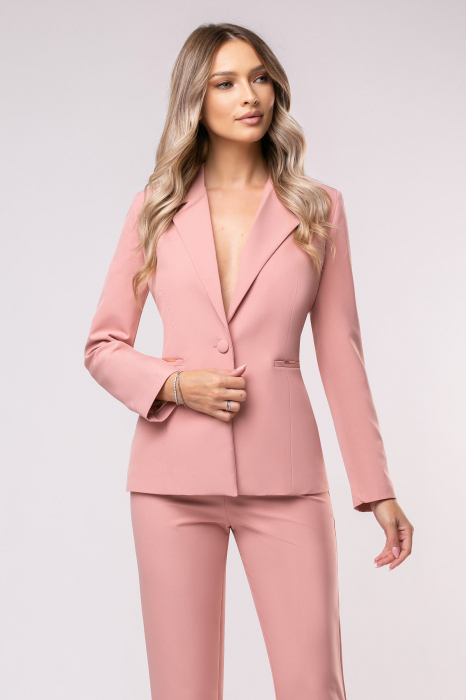 Costum Carla office roz pudră încheiat în nasture [4]