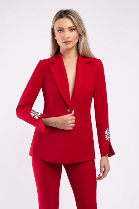 Costum From elegant roșu cu mâneci accesorizate [4]