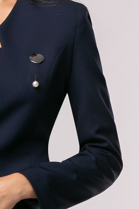 Costum Lilia office mărime mare bleumarin accesorizat cu broșă [6]