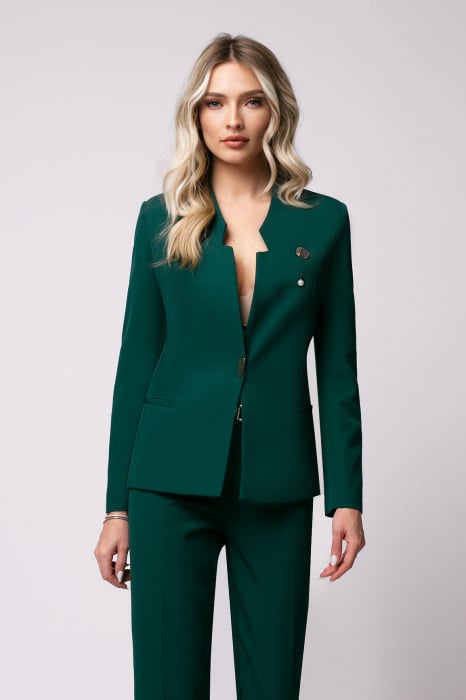 Costum Lilia office  mărime mare verde accesorizat cu broșă [2]