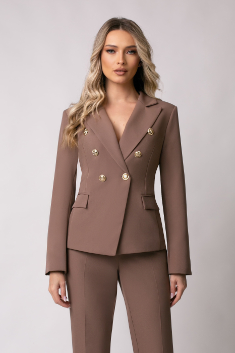 Costum office mărime mare bej închis cu două rânduri de nasturi [3]