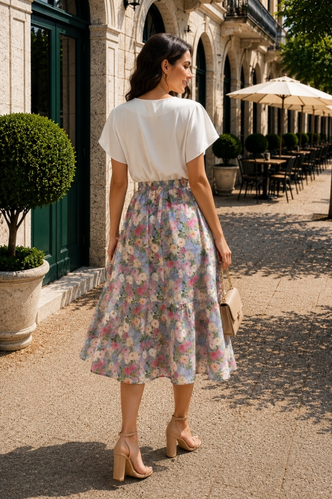 Fustă midi cu imprimeu floral multicolor [5]