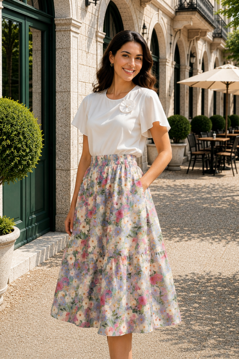 Fustă midi cu imprimeu floral multicolor [2]
