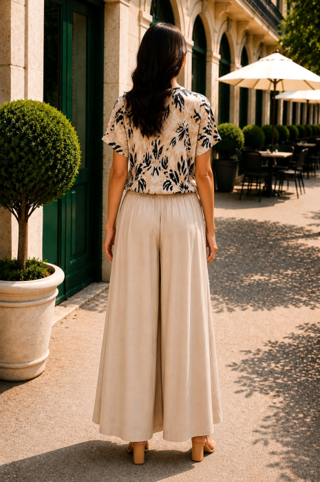 Fustă pantalon bej deschis din vâscoză fină [3]
