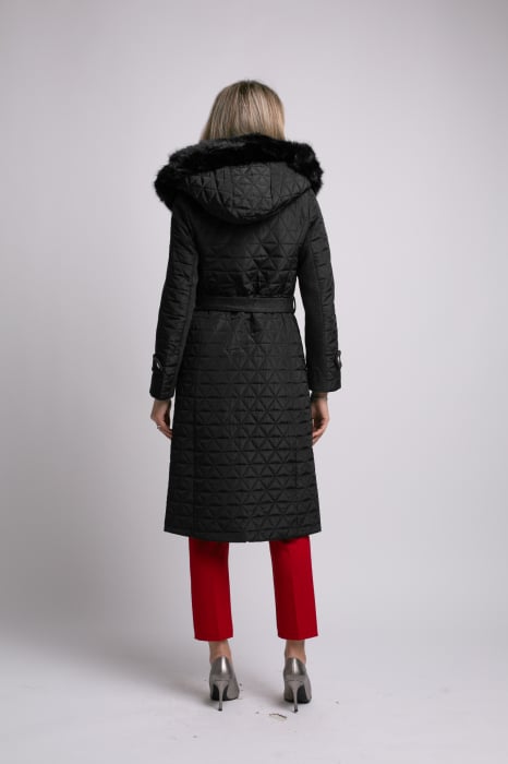 Geacă neagră din fâș cu glugă accesorizată cu blană [4]