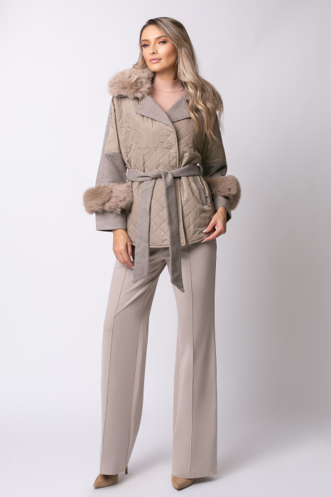 Geacă bej over size din fâș cu blană detașabilă [4]