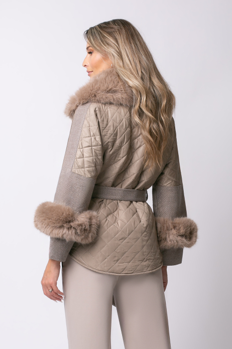 Geacă bej over size din fâș cu blană detașabilă [3]