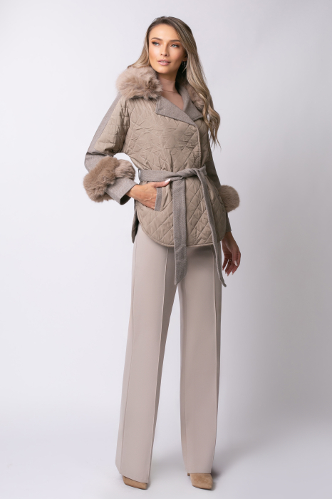 Geacă bej over size din fâș cu blană detașabilă [2]