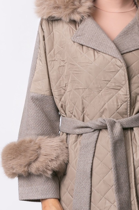 Geacă bej over size din fâș cu blană detașabilă [6]