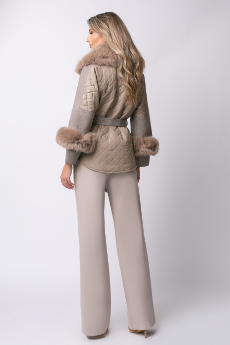 Geacă bej over size din fâș cu blană detașabilă [7]