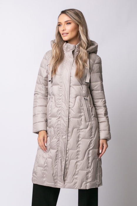Geacă bej toamna-iarnă, matlasată cu glugă detașabilă [1]