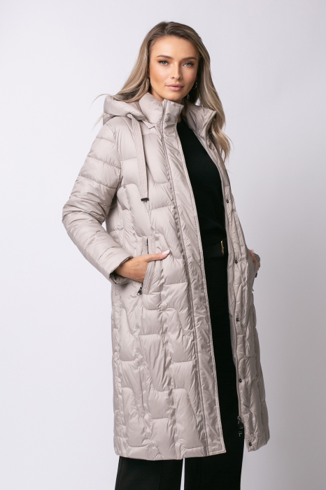 Geacă bej toamna-iarnă, matlasată cu glugă detașabilă [5]