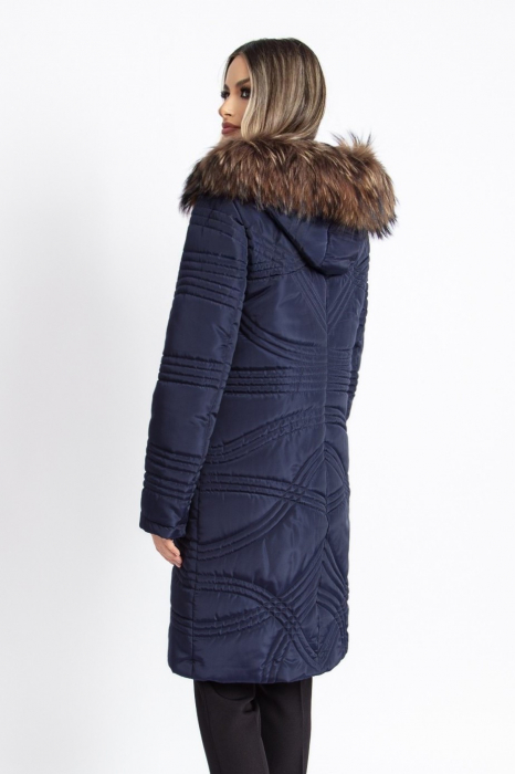 Geacă Viada bleumarin accesorizată cu blană naturală [4]