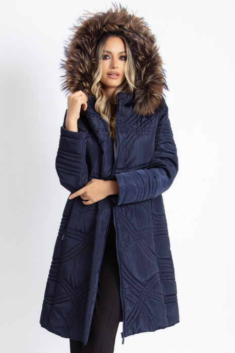 Geacă Viada bleumarin accesorizată cu blană naturală [2]