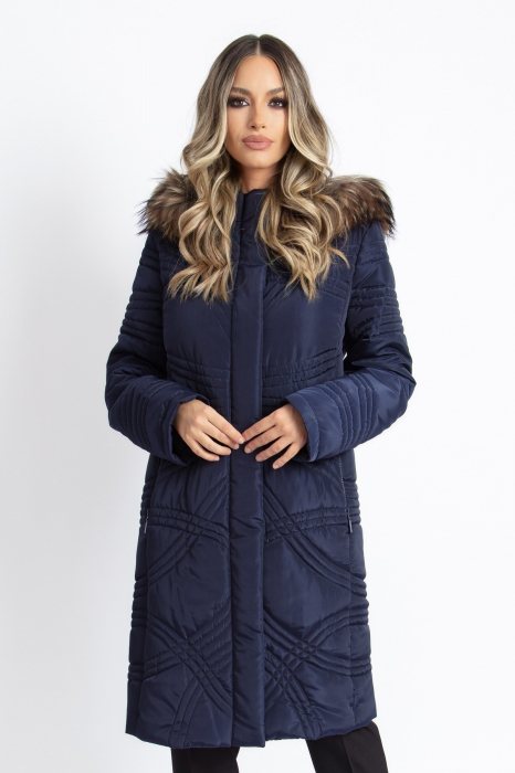 Geacă Viada bleumarin accesorizată cu blană naturală [6]