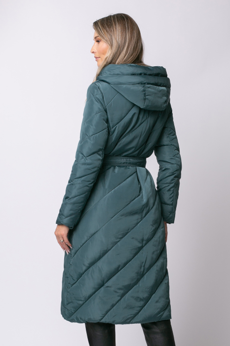 Geacă gri petrol lungă, matlasată cu glugă si fermoar oblic [4]