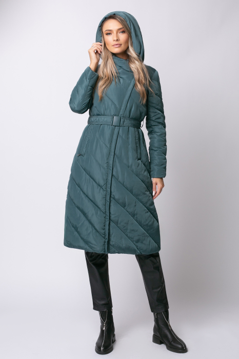 Geacă gri petrol lungă, matlasată cu glugă si fermoar oblic [2]