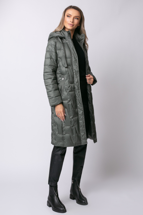 Geacă gri petrol toamna-iarnă, matlasată cu glugă detașabilă [2]