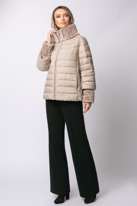 Geacă Inessa Madzerini bej din puf natural și guler din blană [3]