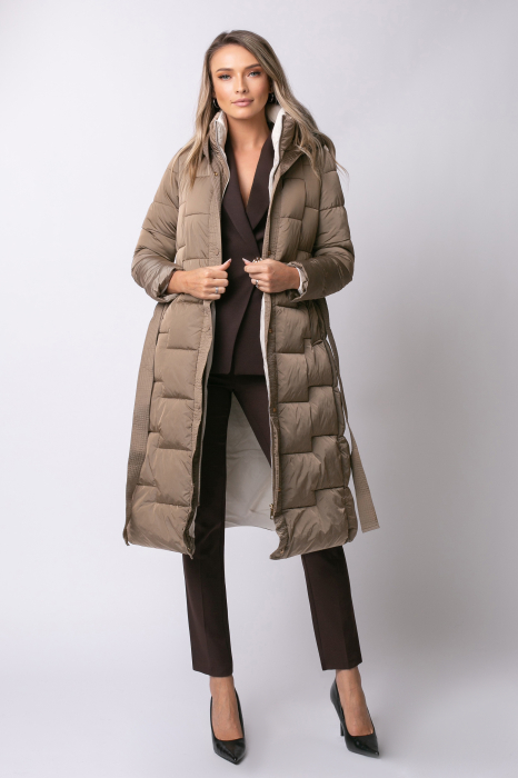 Geacă lungă camel de iarnă, matlasată cu glugă [2]