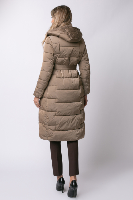 Geacă lungă camel de iarnă, matlasată cu glugă [6]