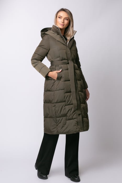 Geacă lungă kaki de iarnă, matlasată cu glugă [4]