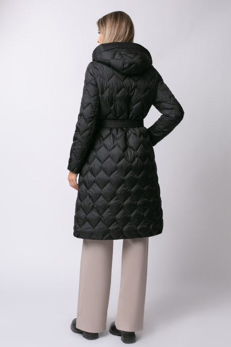 Geacă lungă neagră de iarnă, matlasată cu glugă [6]