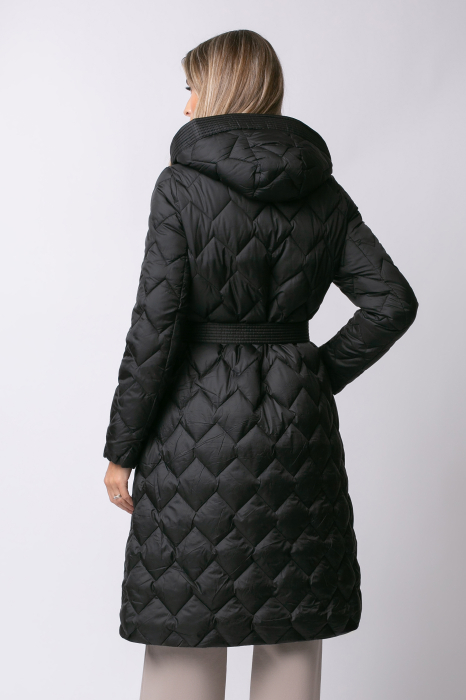 Geacă lungă neagră de iarnă, matlasată cu glugă [5]