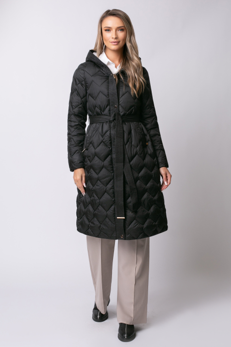 Geacă lungă neagră de iarnă, matlasată cu glugă [4]