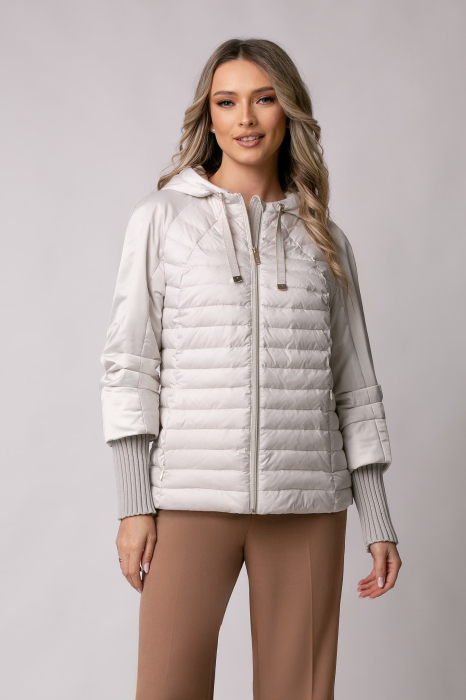 Geacă Mango Madzerini primăvară-toamna bej perlat cu glugă și manșete croșetate [5]