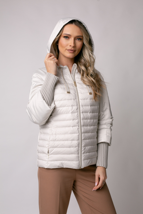 Geacă Mango Madzerini primăvară-toamna bej perlat cu glugă și manșete croșetate [4]