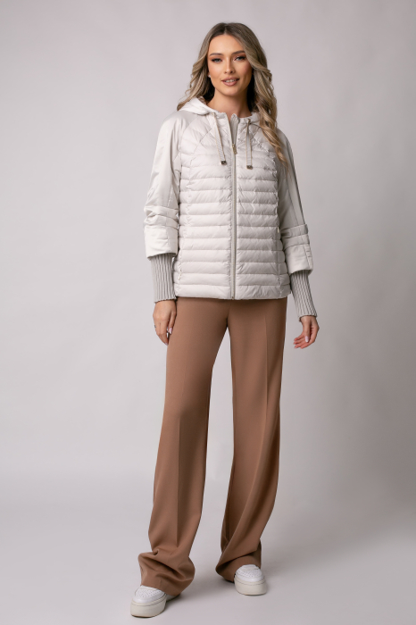 Geacă Mango Madzerini primăvară-toamna bej perlat cu glugă și manșete croșetate [6]