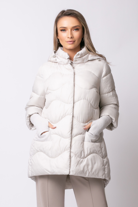 Geaca Mara albă din fâș matlasată cu glugă [1]
