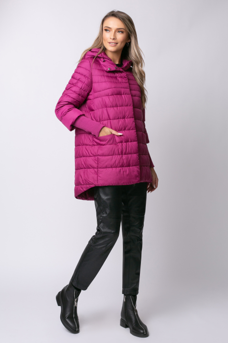Geaca Mara magenta din fâș matlasată cu glugă [2]