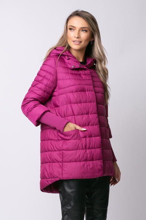 Geaca Mara magenta din fâș matlasată cu glugă [5]