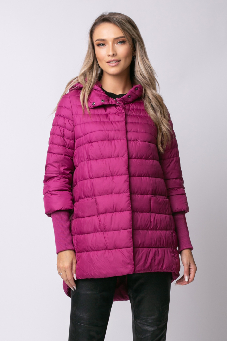 Geaca Mara magenta din fâș matlasată cu glugă [1]